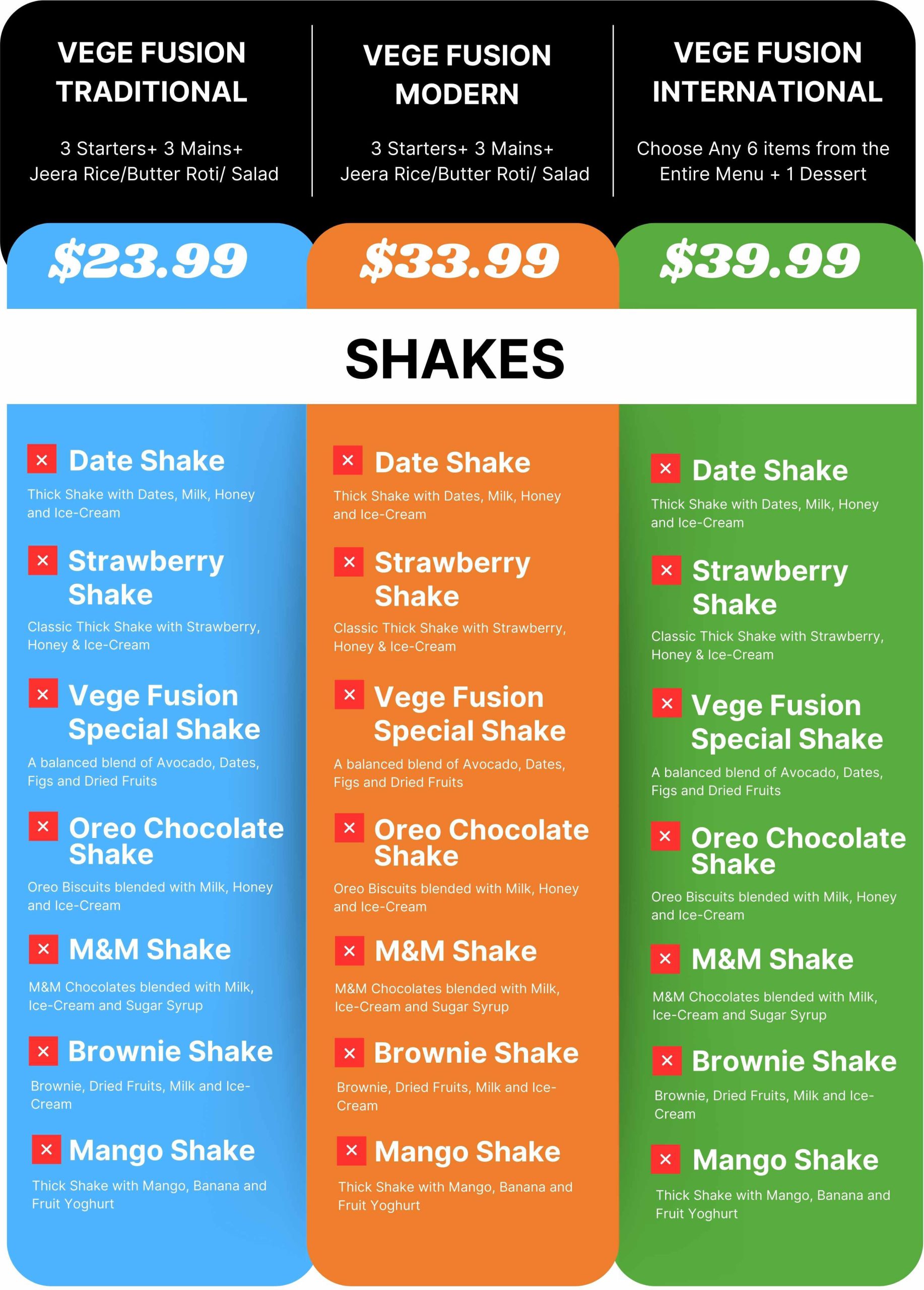 Shakes Menu